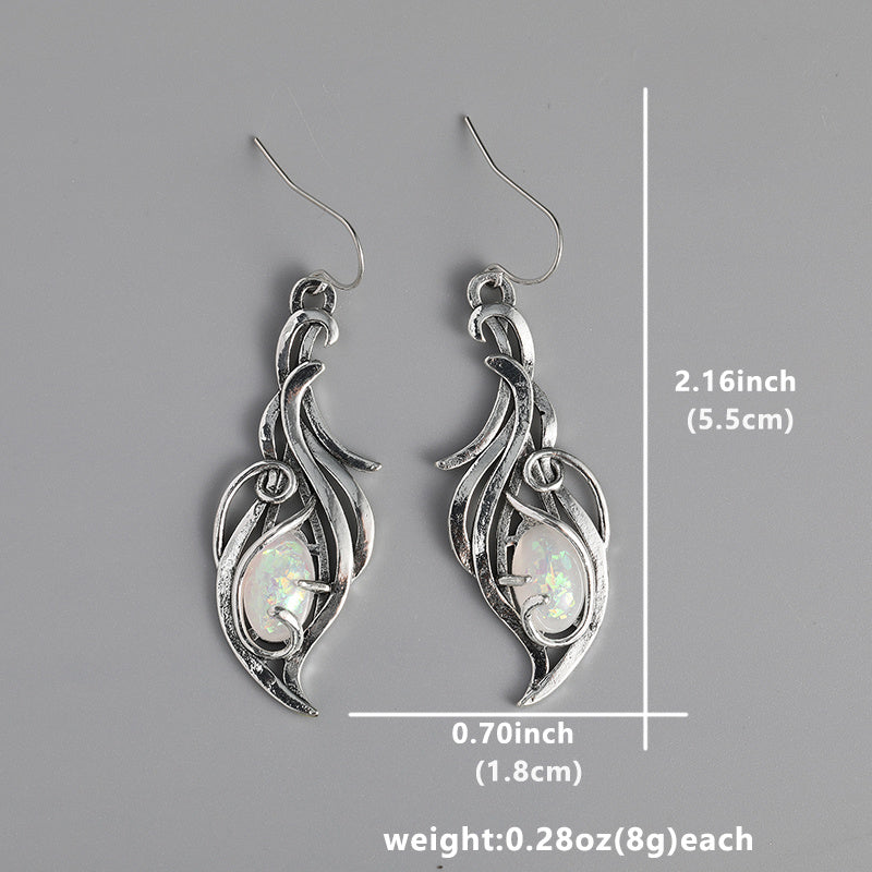 Vintage Oval Opal Decor Dangle Earrings - Bohemian Elegant Silver Plated Jewelry